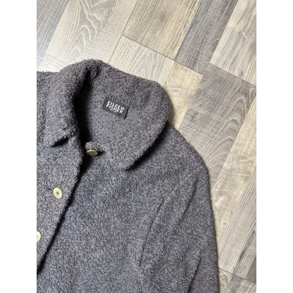 VTG Eileen Fisher NY Gray Fuzzy Wool Blend Button Up Jacket Women Size Large - Picture 3 of 4